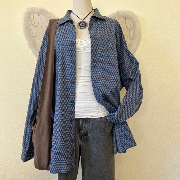 Perry Ellis Tops - Indie Skater Grunge Paisley Oversized Shirt Button Up Long Sleeve Dad Blue XXL